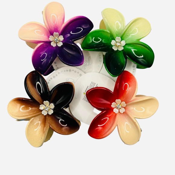 Princess Accessories Accessories - Vibrant Floral Hair Clips Set - Red, Purple, Green, Brown